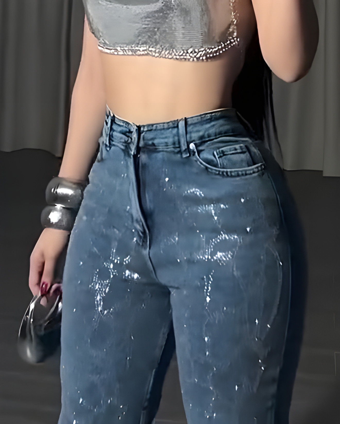Fashionable Rhinestone Straight Leg Jeans
