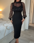 Women's Beaded Mesh Bodycon Dress Black
