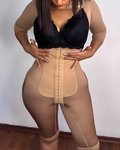 Long-Sleeved Open-Chest Tummy-Control Full body Shaper Tan