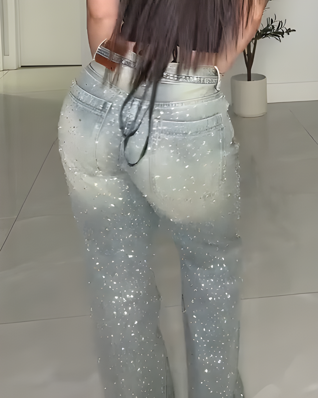 Fashion Rhinestone Straight Leg Jeans