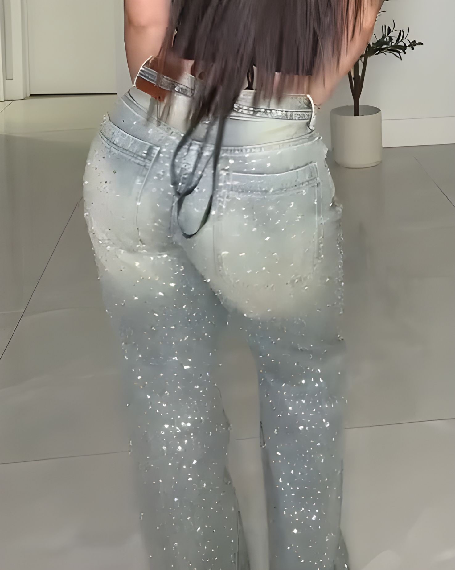 Fashion Rhinestone Straight Leg Jeans