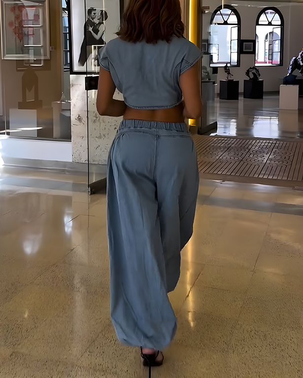 Sparkling Rhinestone Denim Two-Piece Set