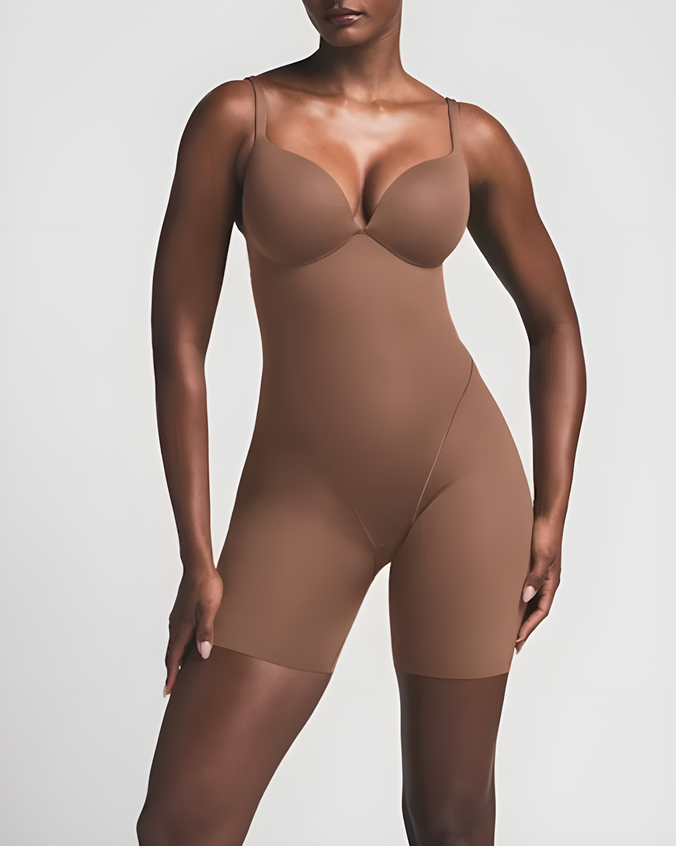 V-Neck Seamless Butt Ehance Shapewear Brown