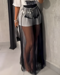 Women's Single Layer Sheer Mesh Maxi Skirt Black