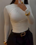 Women's Mesh Ruched Long Sleeve Top White