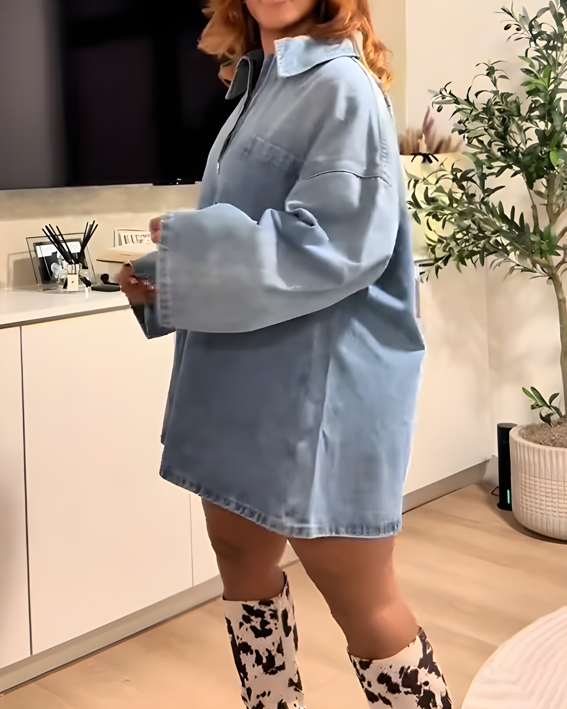 Stylish Collared Loose Denim Dress