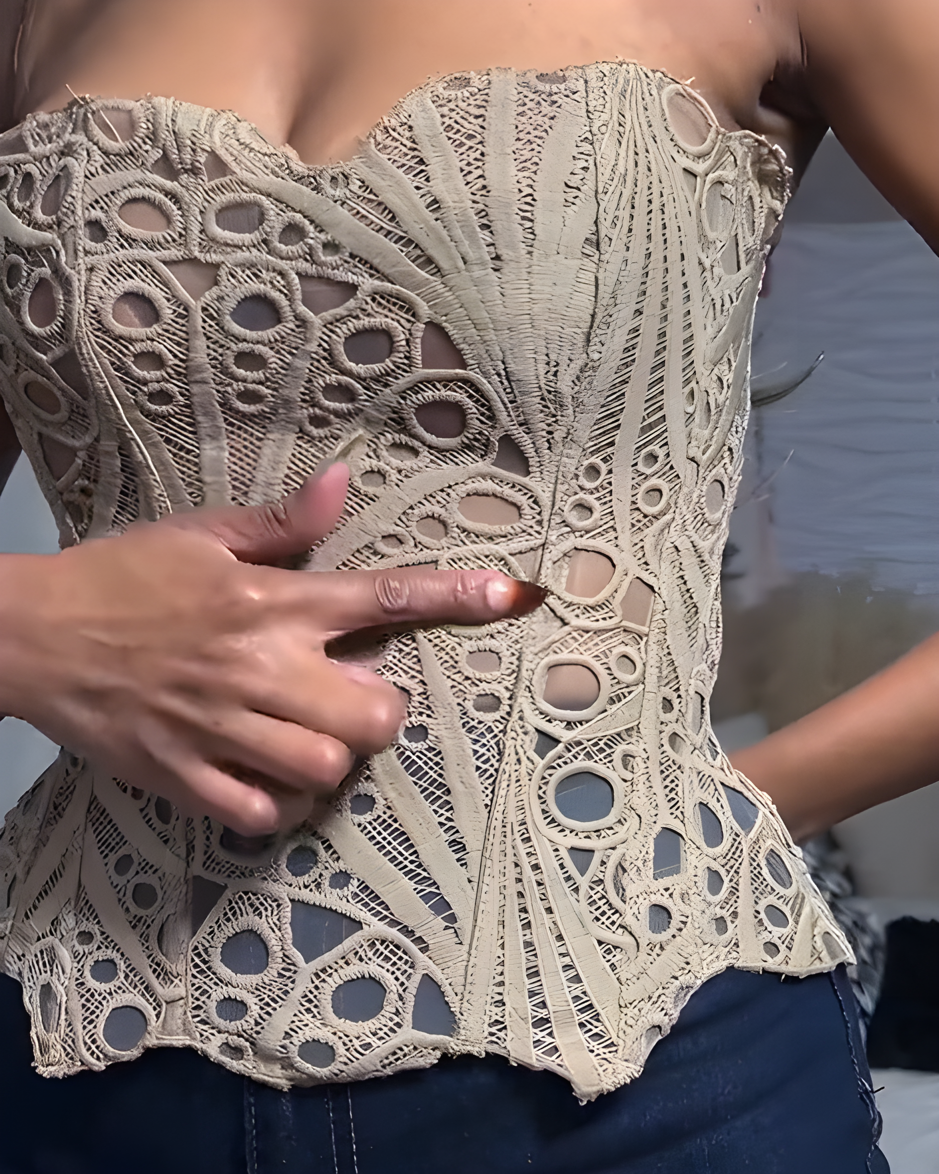 Irregular Lace Back Tie Hollow Corest Top