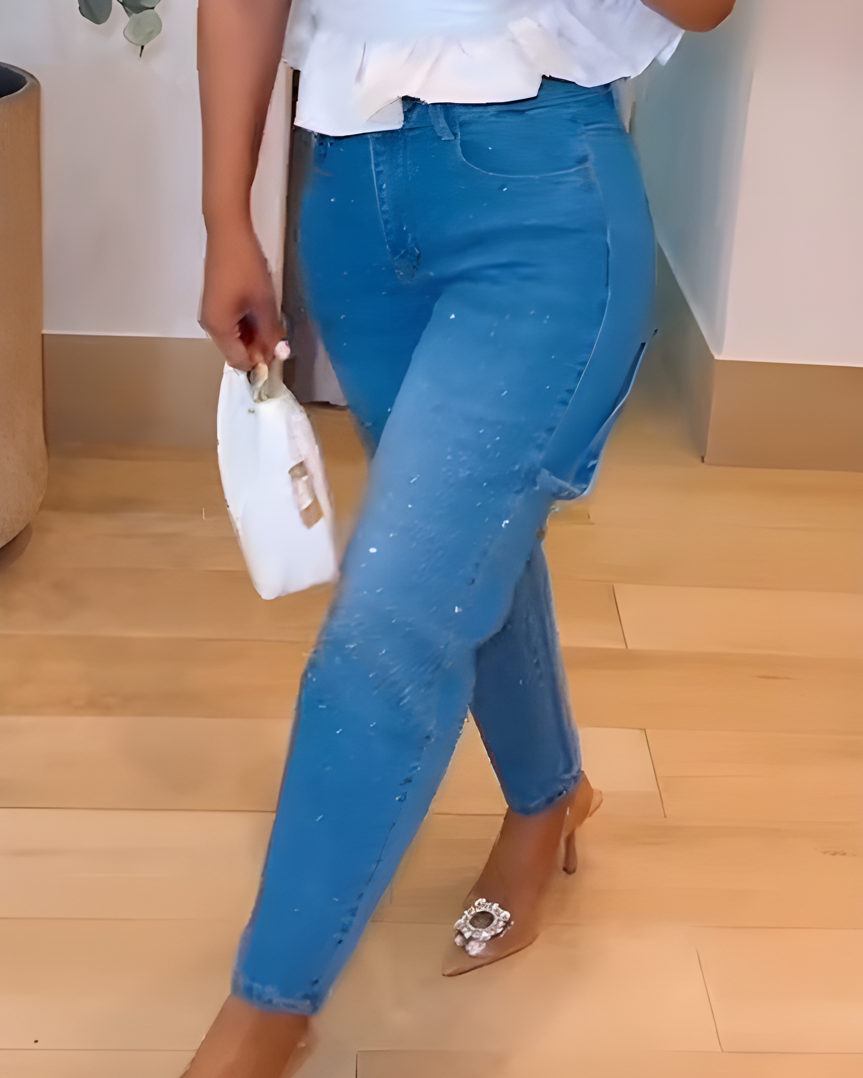 Rhinestone High-Rise Straight-Leg Jeans