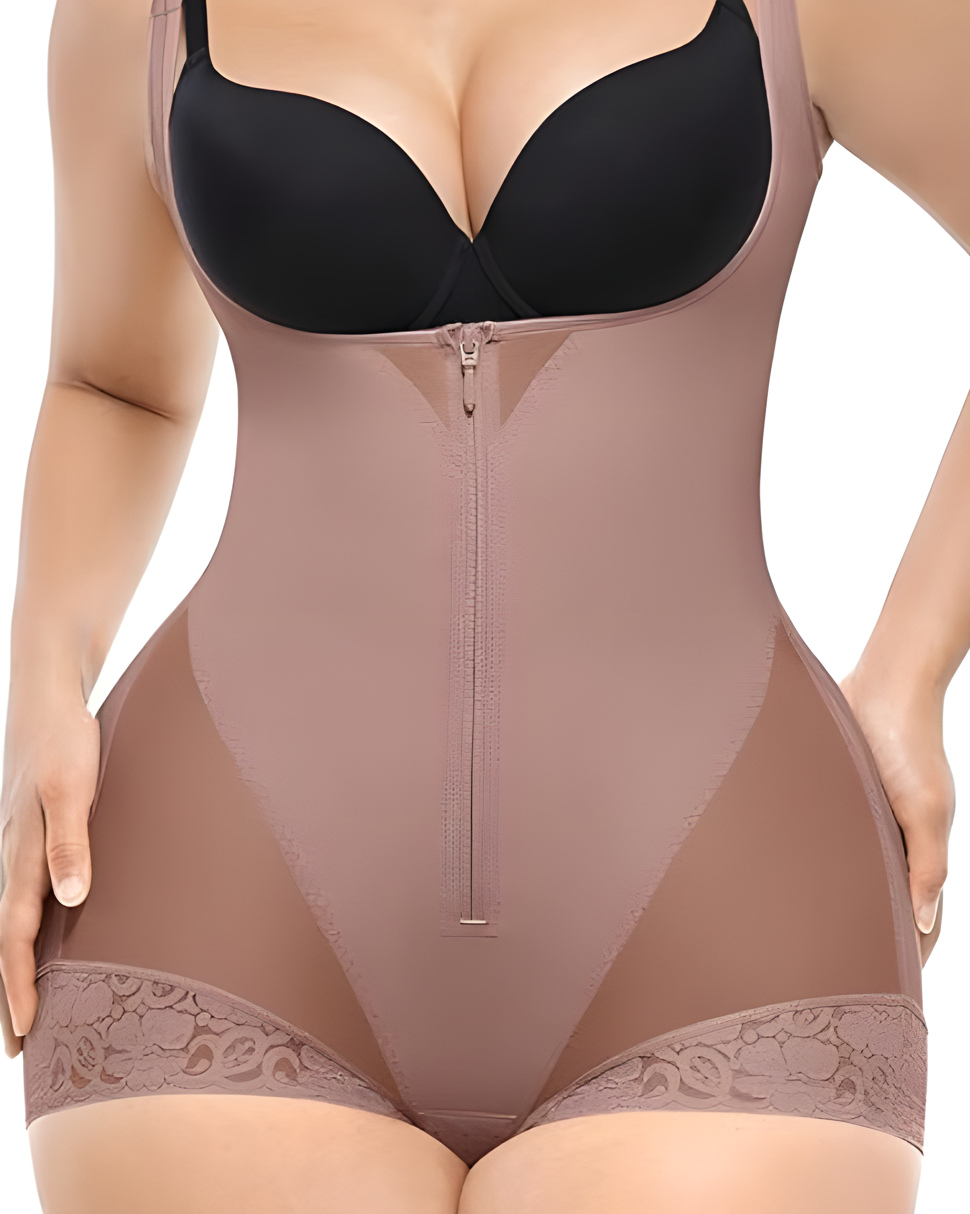Front Zipper Tummy Shaping Body Shaper RosyBrown