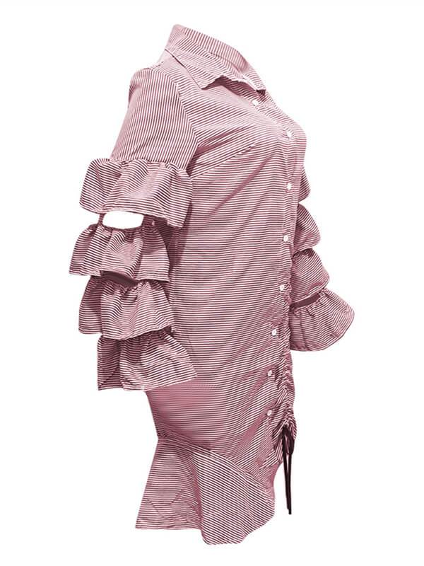 Tiered Ruffle Drawstring Stripe Dress--Clearance