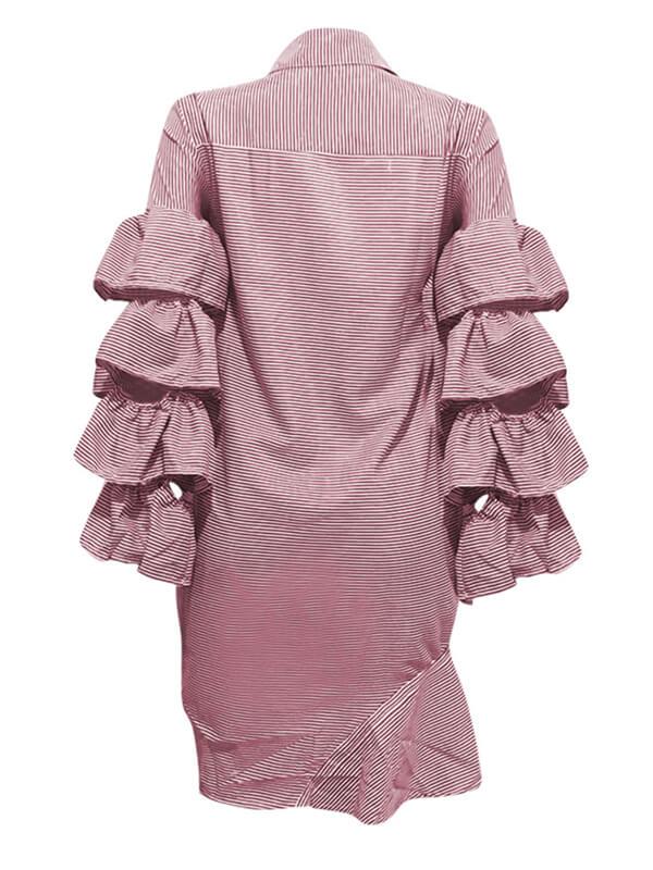 Tiered Ruffle Drawstring Stripe Dress--Clearance