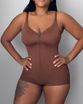 Front-Zip Sleeveless Tummy Sculpt Bodysuit Brown