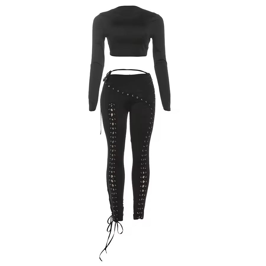 Jira Black Lace Up Two Piece Set
