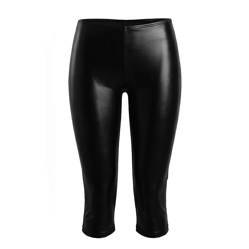 Tiul Black Leather Capris