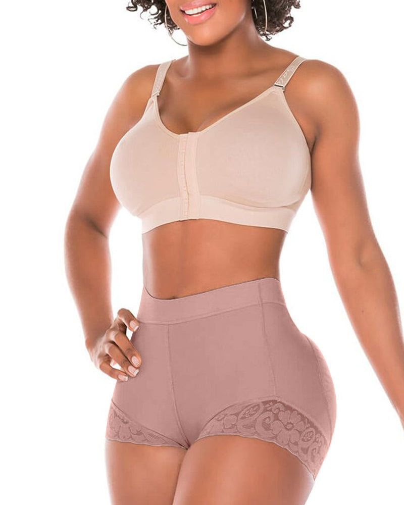 High Waist Lace Tummy Controlshaping Shorts RosyBrown