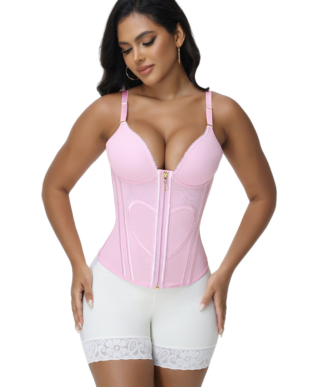 Heart Shape Tummy Control Compression Tanks Corset Waist Trainer Body Shaper with Zipper Pink