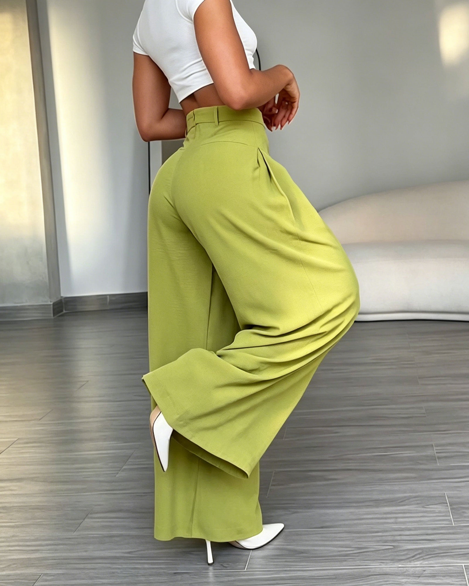 High-Waisted Pleated Wide-Leg Pants