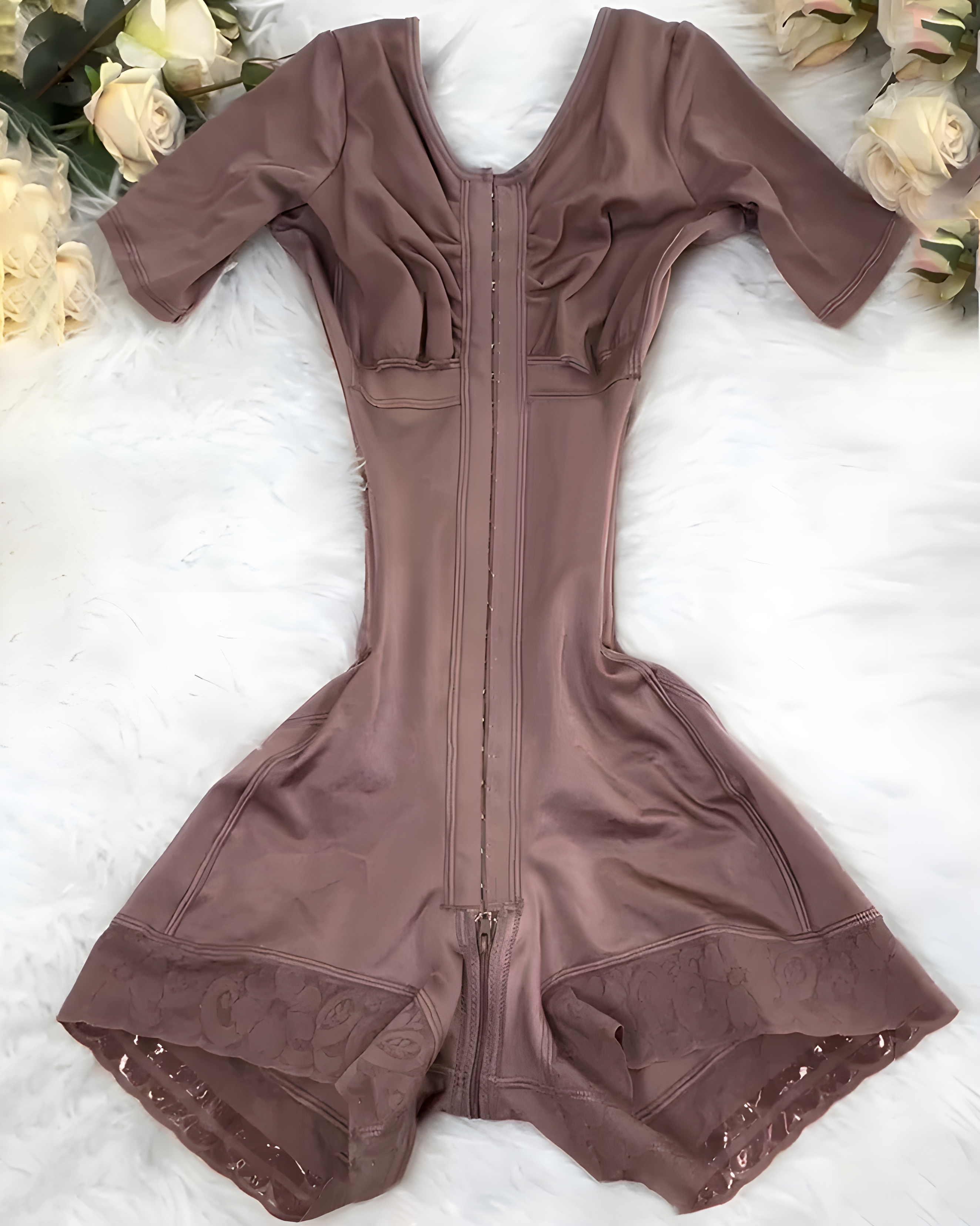 Mid-Sleeve Hourglass Shaping Hook and Eye Full Body Shaper RosyBrown