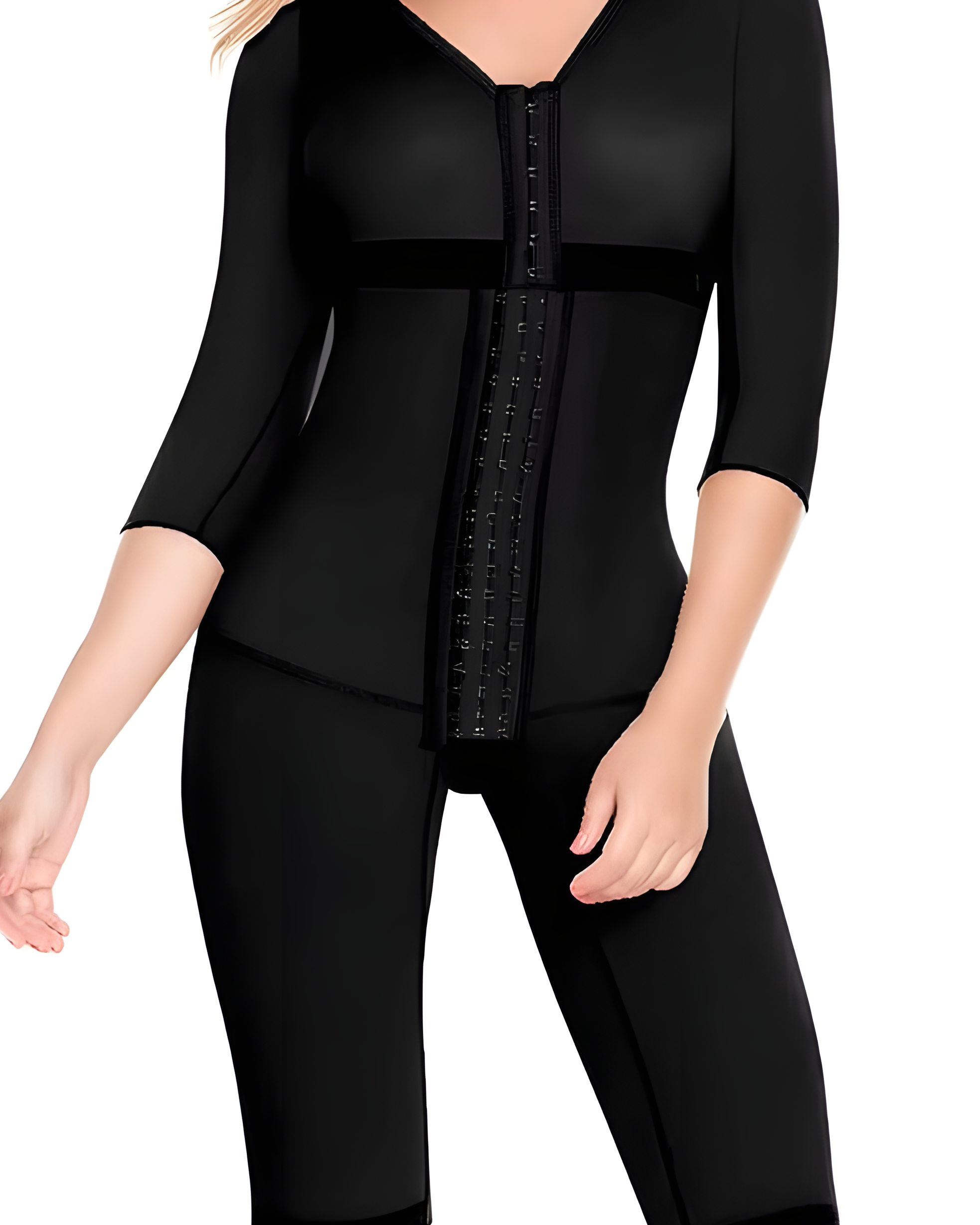 Mid-Length Sleeve Full Body Shaper with Bra Black