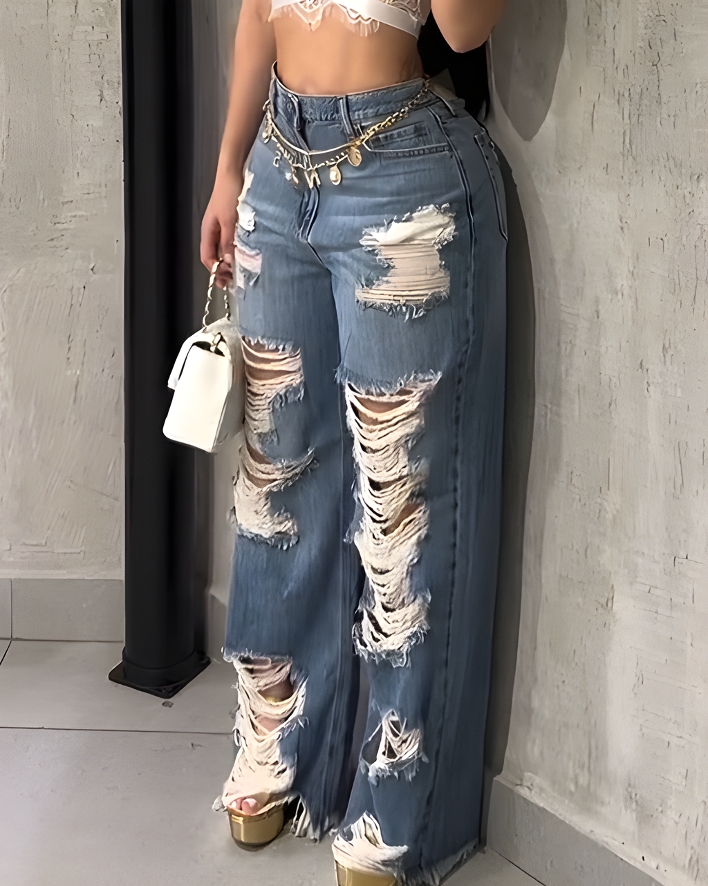 Women's High-Waisted Ripped Straight Leg Jeans