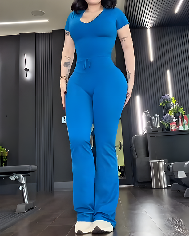 Women's Casual Short-Sleeved Slim-Fit 2-Piece Set Blue