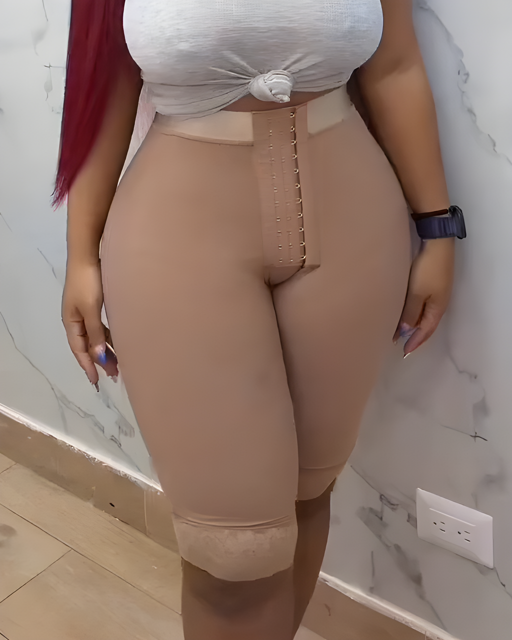 3-Row Hook Eye Butt Sculpting Mid-Length Pants RosyBrown