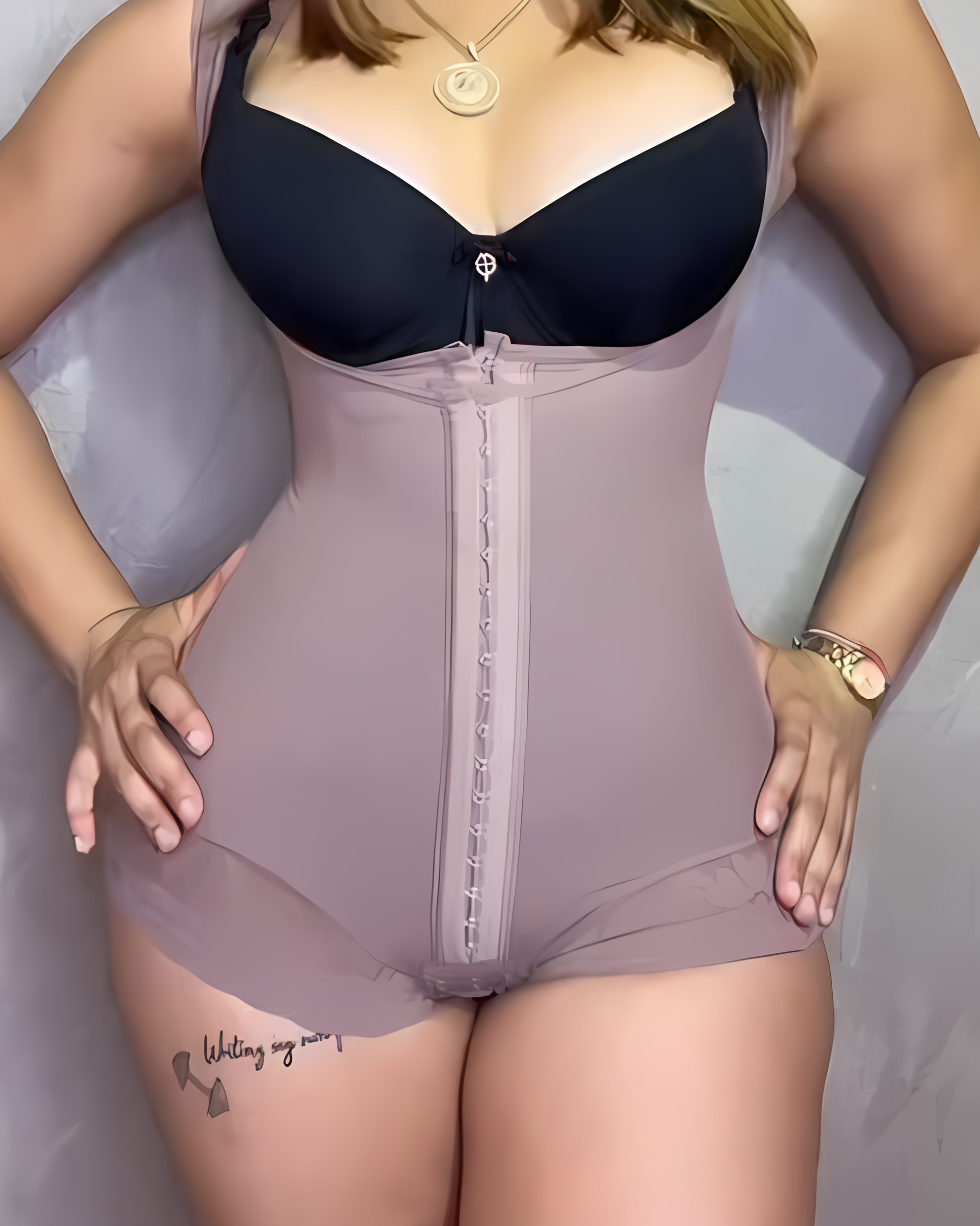 Wide Straps Double-Layer Tummy Compression Hook-Eye Shapewear RosyBrown