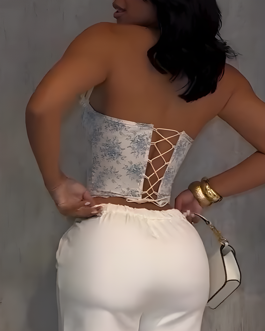 Sexy Print Halter Neck Tie Back Corset Top