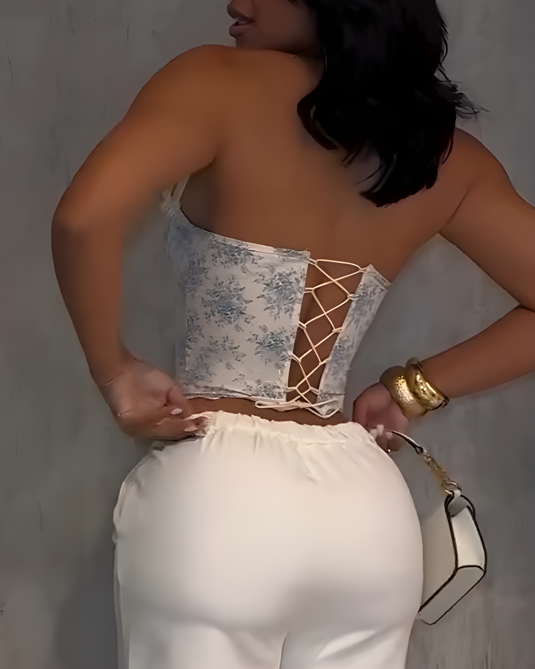 Sexy Print Halter Neck Tie Back Corset Top