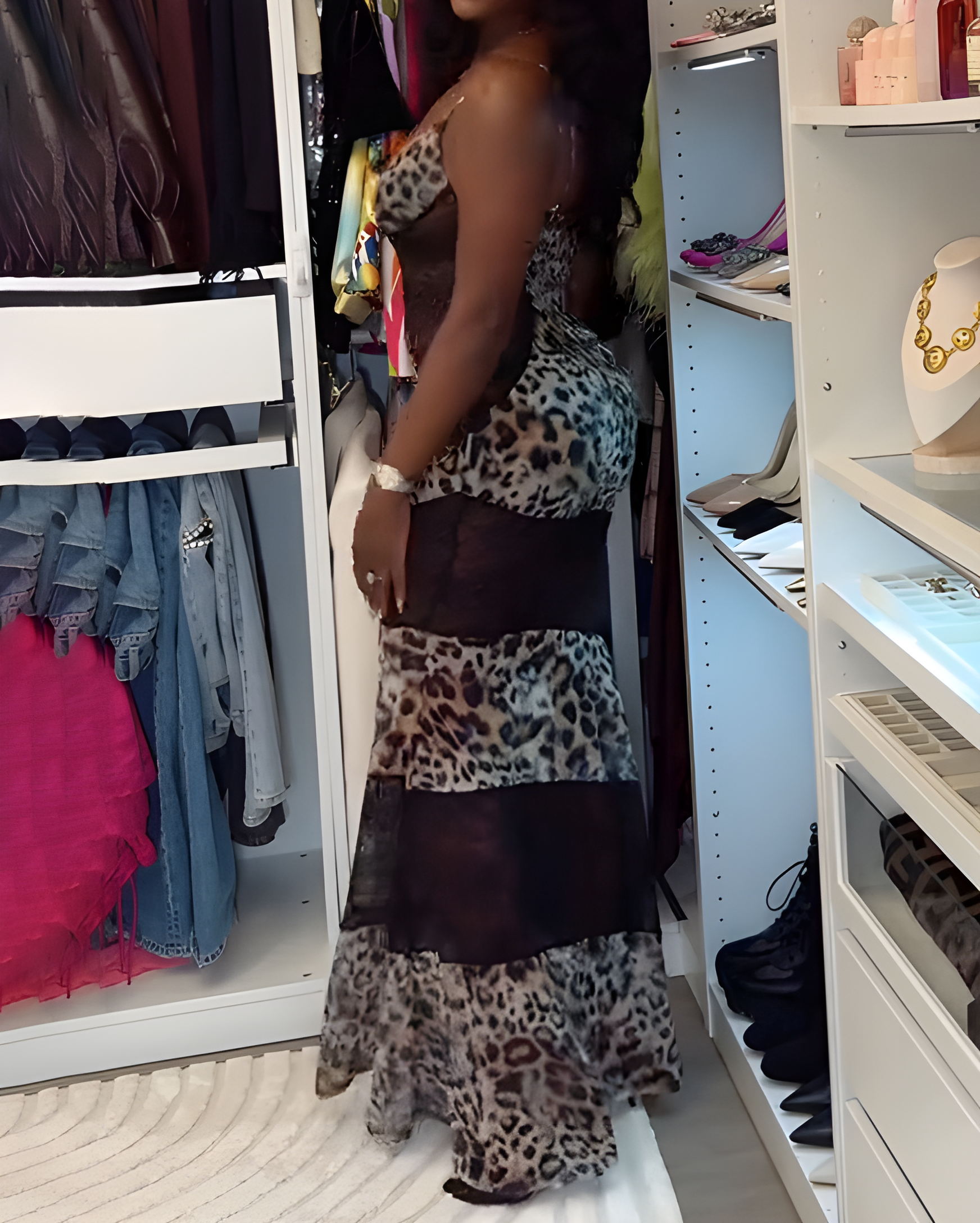 Sexy Sleeveless Leopard Print Patchwork Slip Dress