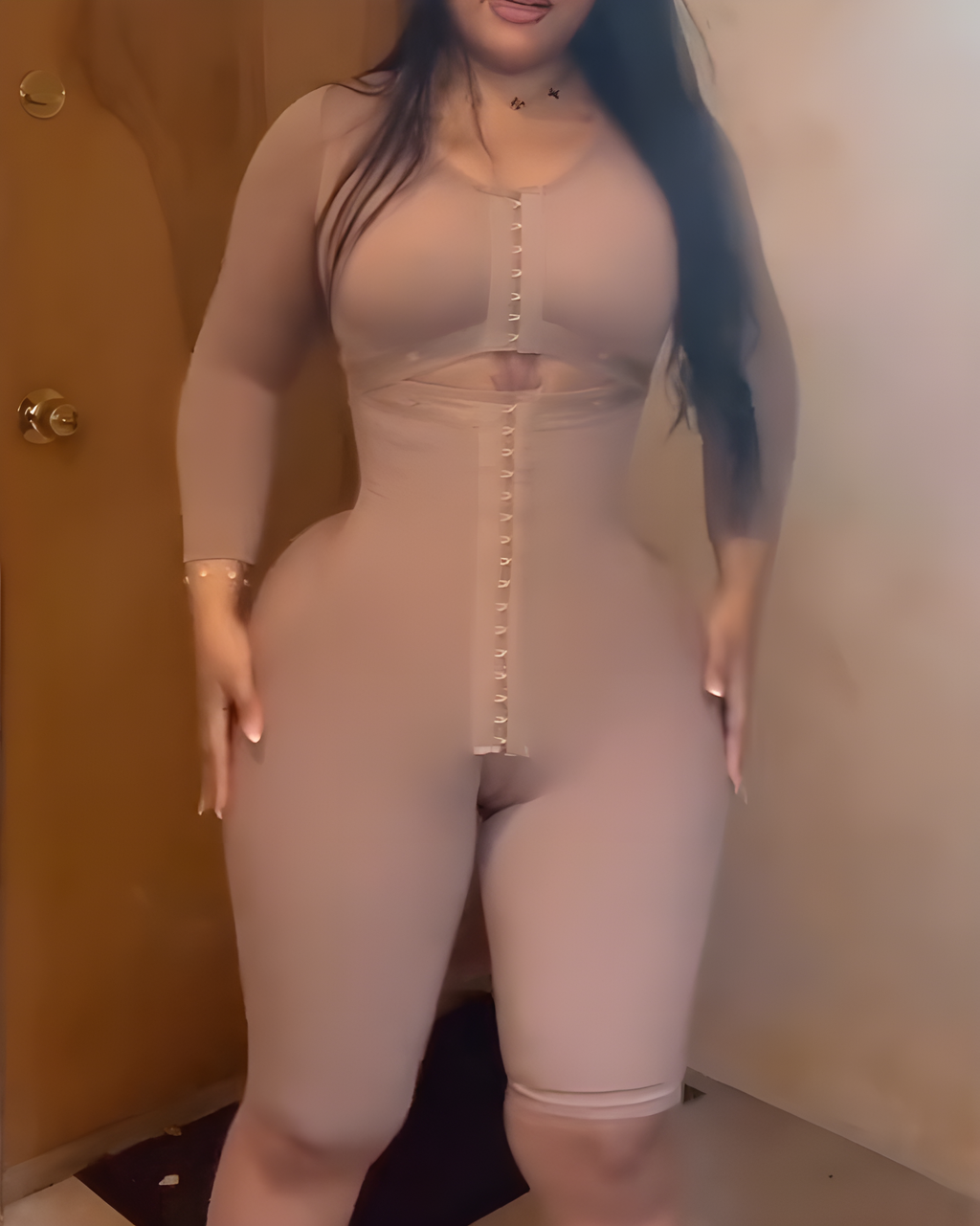 Women's Long-Sleeved Tummy Sculpt Full Body Shapewear RosyBrown