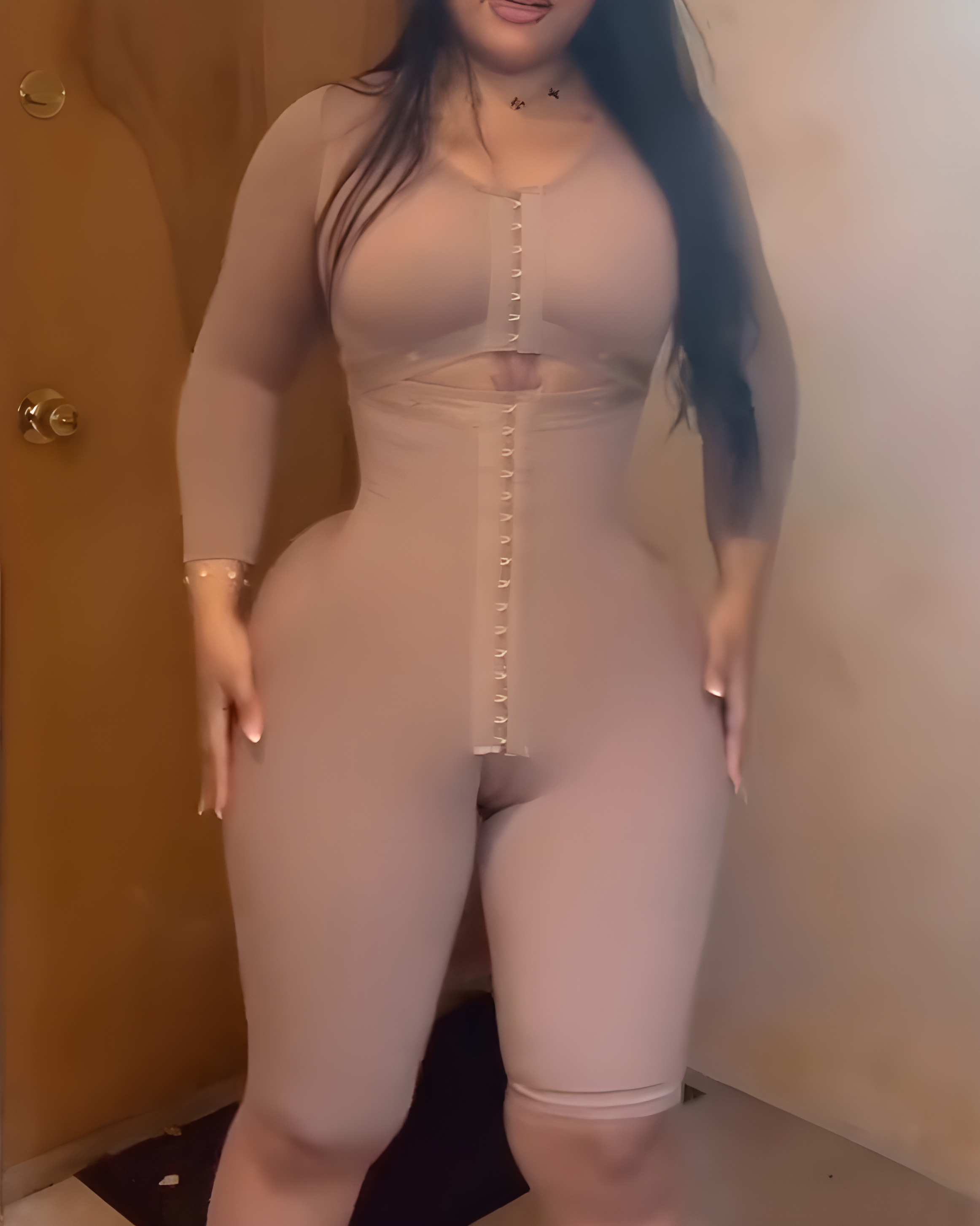 Women's Long-Sleeved Tummy Sculpt Full Body Shapewear RosyBrown