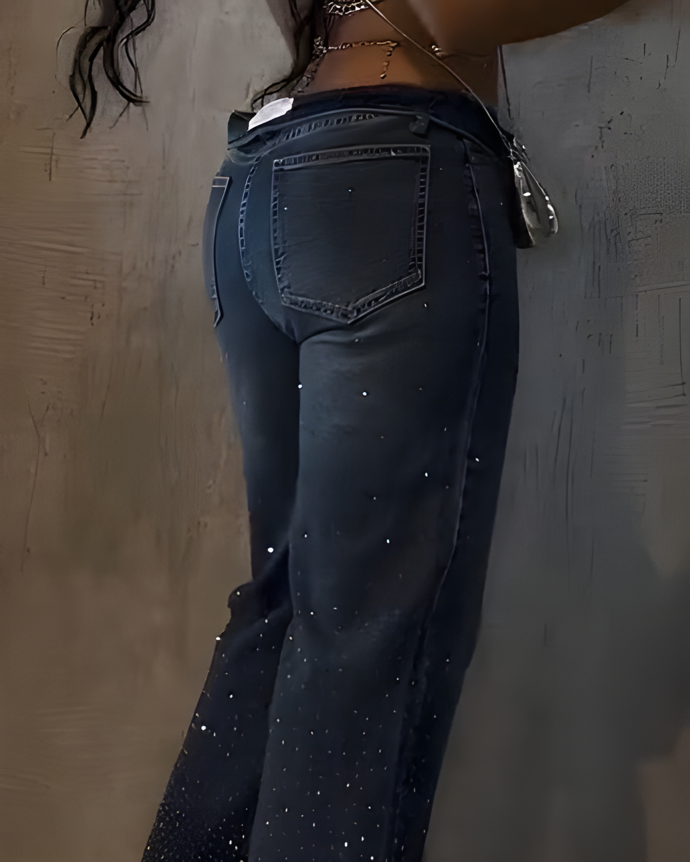 High-Waisted Rhinestone-Embellished Straight-Leg Jeans