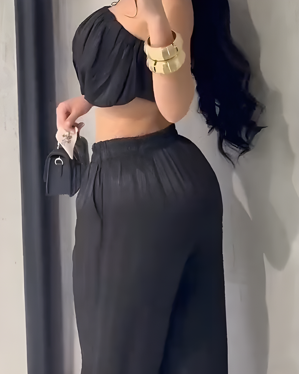 Shinny Bandeau Wide-Leg Slim Fit 2-Piece Set