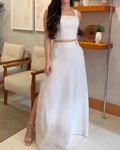 Women's Fashion Sleeveless Slit Skirt 2-Piece Set White