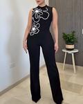Sleeveless Stand Collar Slim Jumpsuit Black
