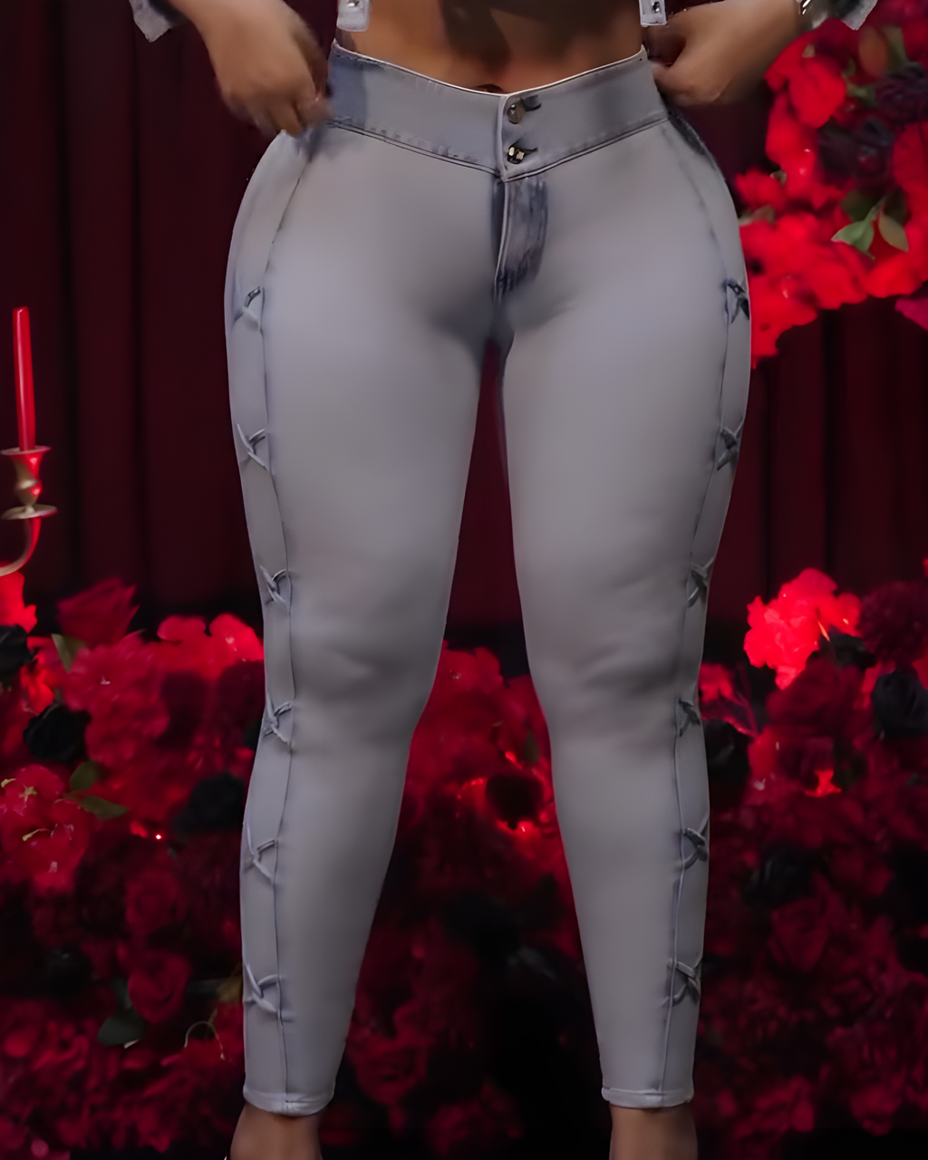 High-Stretch Double-Breasted Skinny Jeans Lightblue