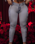 High-Stretch Double-Breasted Skinny Jeans Lightblue