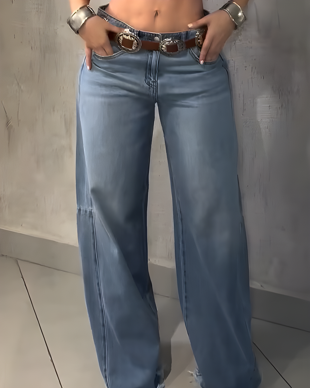 Fashion Frayed Tassel Wide-leg Jeans Lightblue