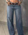 Fashion Frayed Tassel Wide-leg Jeans Lightblue