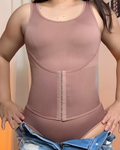 Seamless Comfortable Double-Layer Tummy Shaping Thong Bodysuit RosyBrown