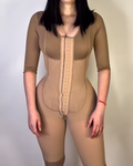 3 Hook Eyes Long Sleeves Tummy Sculpt Full Body Shaper Tan