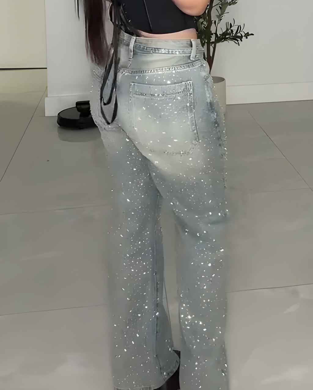 Fashion Rhinestone Straight Leg Jeans