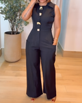 Women's Fashion Sleeveless Slim Fit Wide Leg Jumpsuit Black