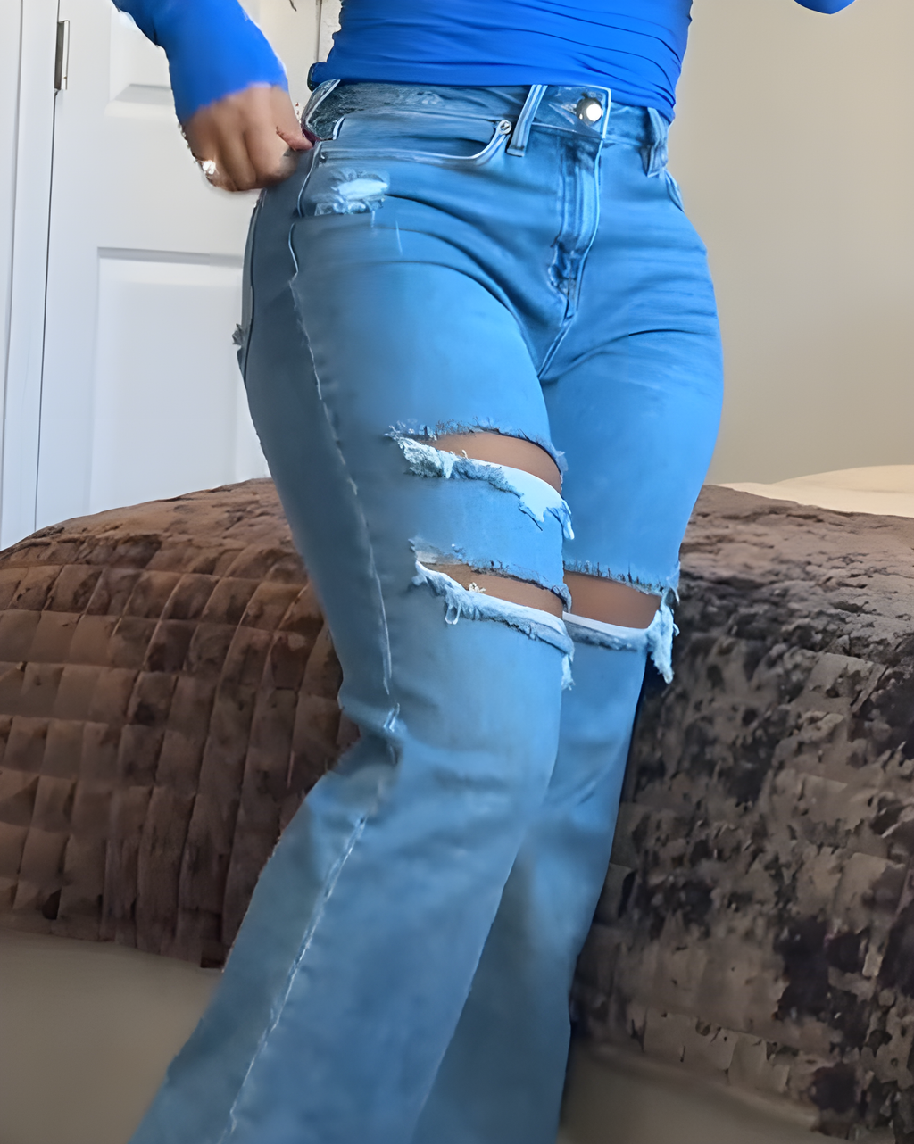 High-Waisted Wide-Leg Ripped Jeans