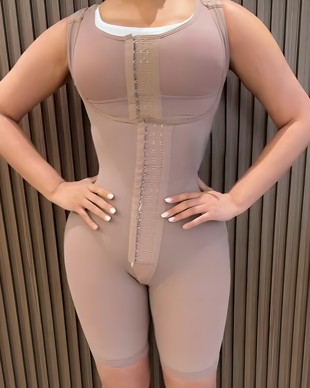 Lace Trim Open-Chest Shapewear RosyBrown