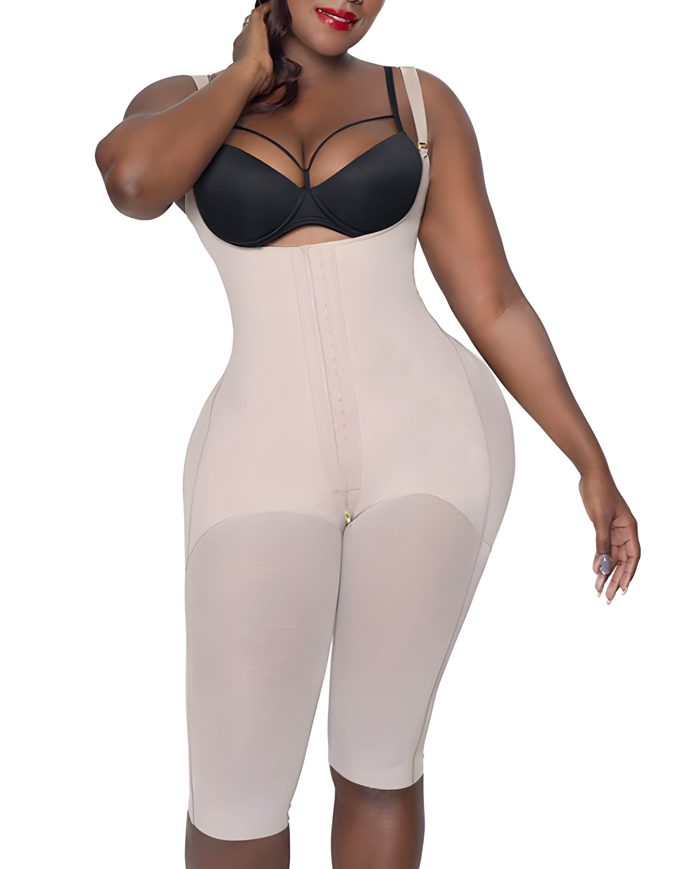 Sheer Mesh Open Chest Mid-Length Hook and Eye Shapewear Beiges