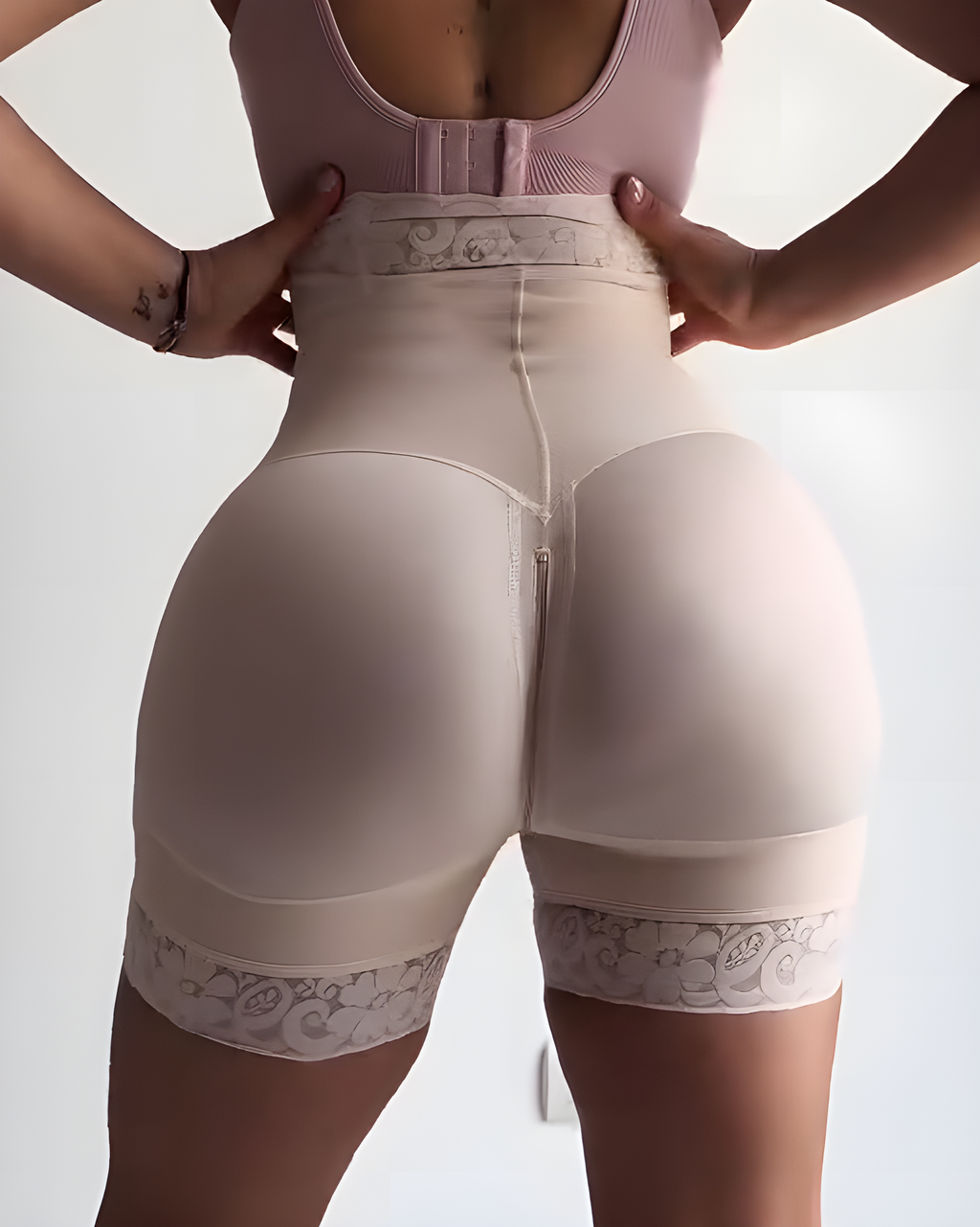 Side Zipper Lace Trim Butt Lifter Shorts
