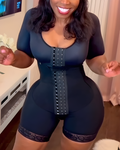 Mid-Length Sleeve Hook-Eye Abdominal Compressions Shapewear Black