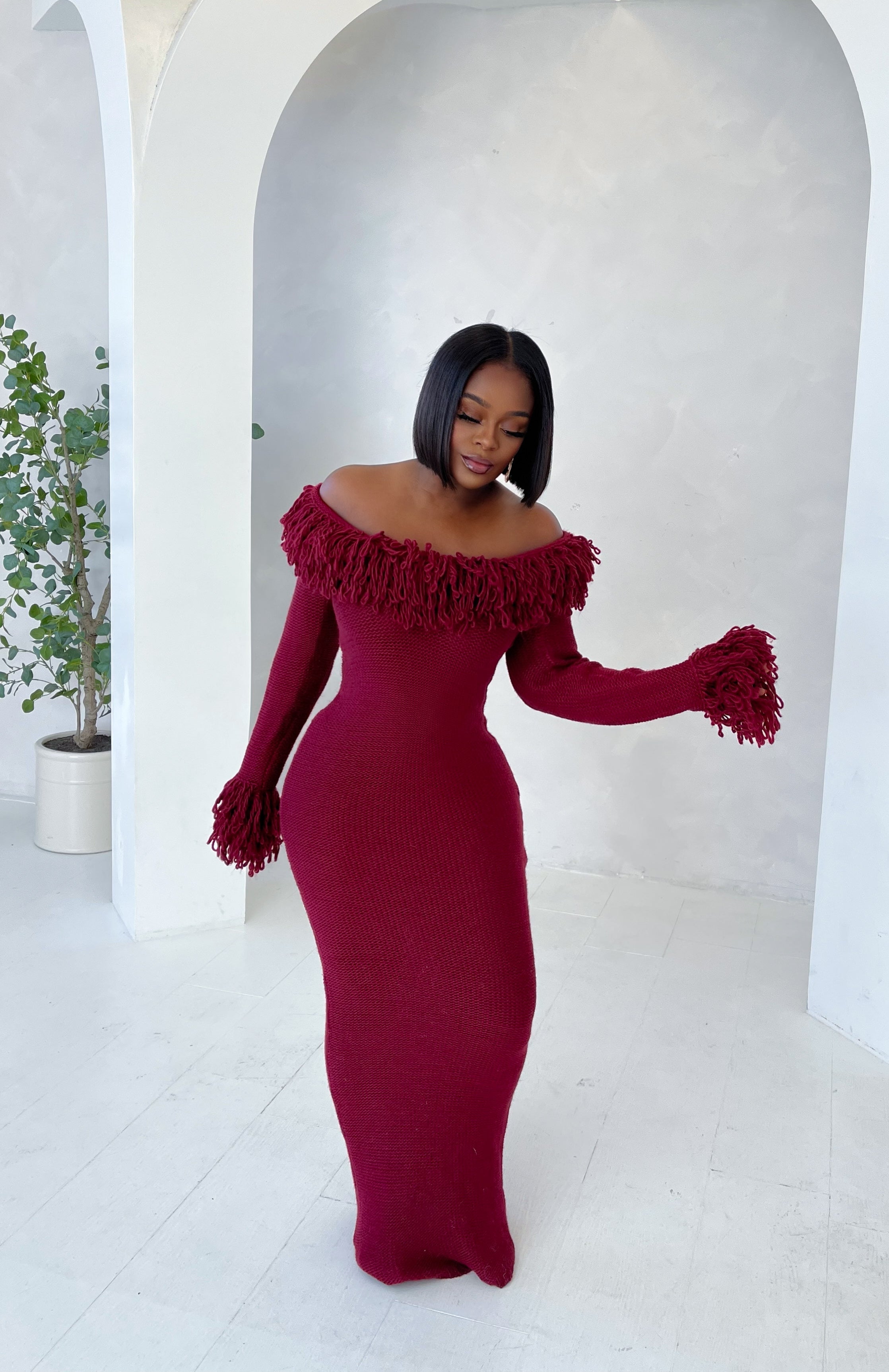 “BRYIA” FRINGE KNIT DRESS(S-XL)